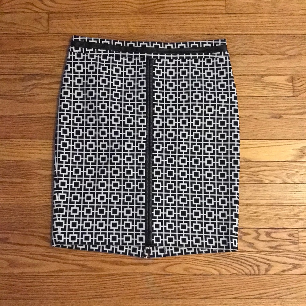 Black and white skirt with leather trim